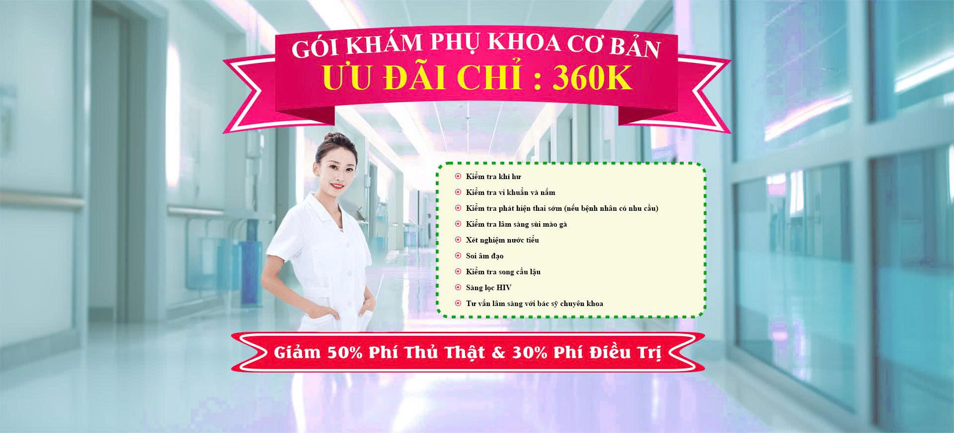 Banner quảng cáo gói khám phụ khoa cơ bản ưu đãi chỉ 360K